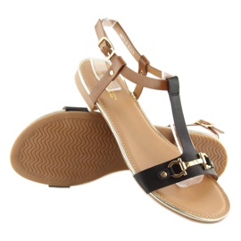 Černé sandály na ploché podrážce černá 9871 Black 1