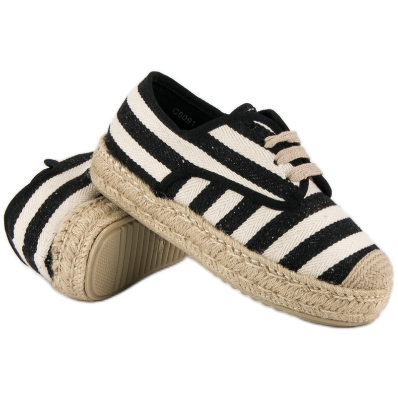Corina Vázané žebrované espadrilky černý hnědý 1
