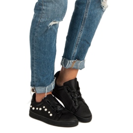 Saténové Tenisky S Perlami černý 2