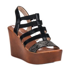 Renda Lehké sandály na klínku černá 1