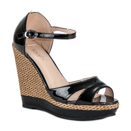 Kayla Černé lakované sandály na klínku černá 1