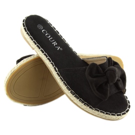 Černé pantofle 8758 černé s mašlí černý 2