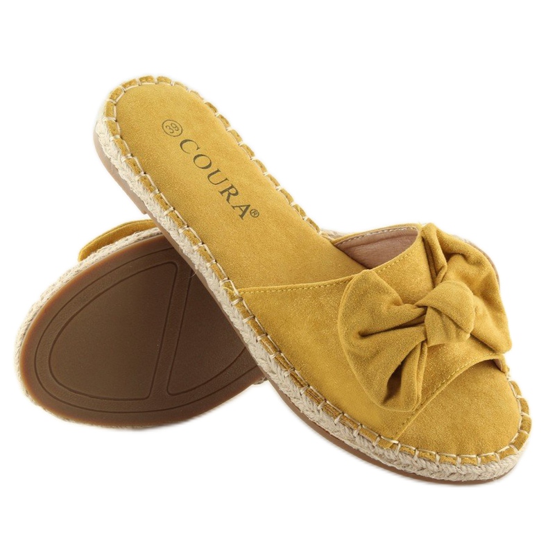 Žluté pantofle 8758 žluté s mašlí žlutá 2