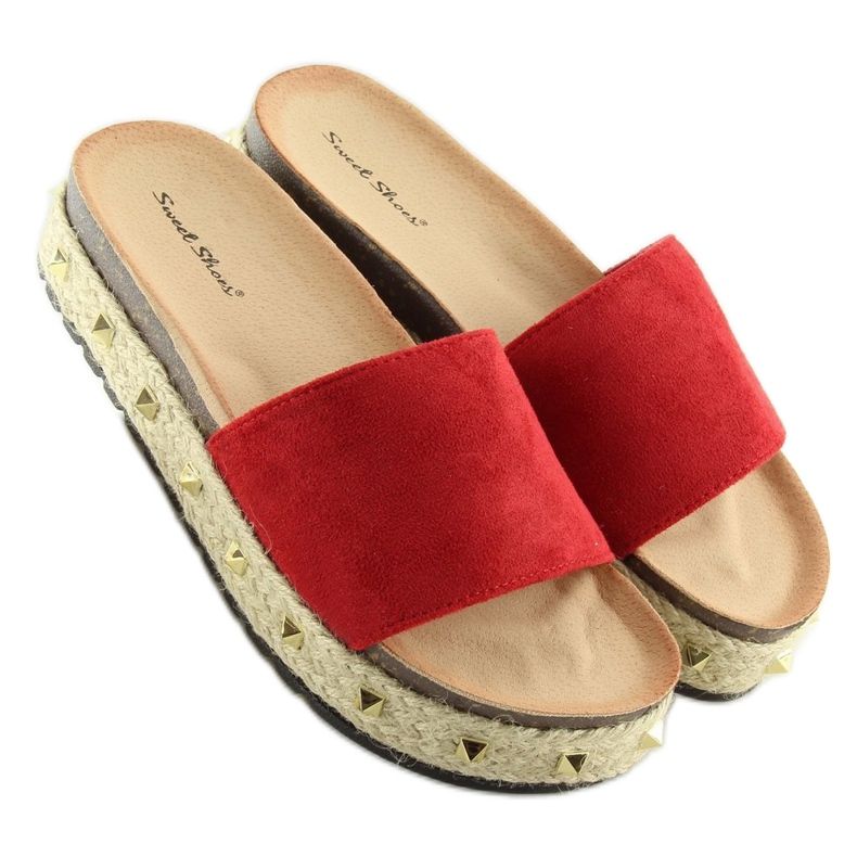 Červené LS51 Červené pantofle espadrilky 1 Červené LS51 Červené pantofle espadrilky 1
