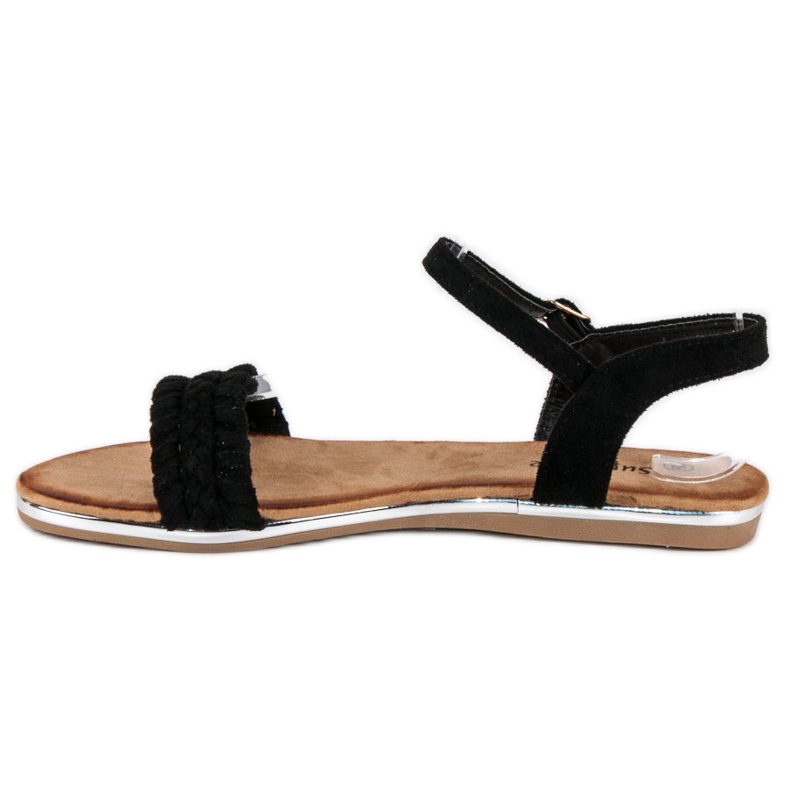 Super Me Semišové ploché sandály černá 1