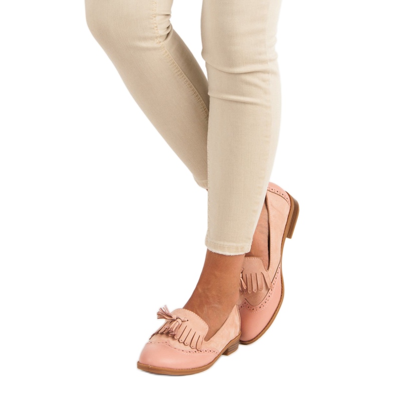 SDS Růžové Mokasíny S Třásněmi růžový 2