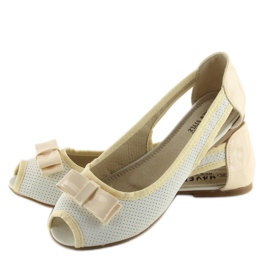 Bílé baleríny s otevřenou špičkou D314 WHITE / L.BEIGE / L.BEIGE bílý hnědý 2