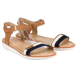 Laura Mode Textilní ploché sandály hnědý 1