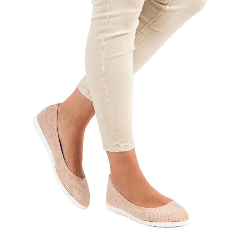 Sun Color Prolamované semišové baleríny růžový 1