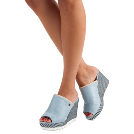 Primavera Semišové sandály na klínku modrý 1