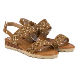 Primavera Prolamované ploché sandály hnědý 2