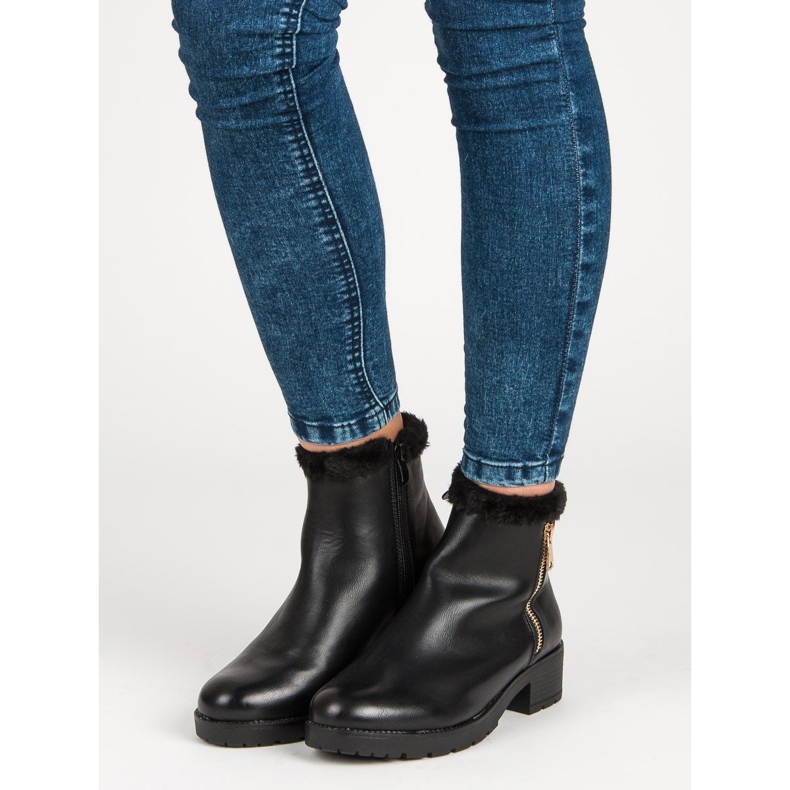 J. Star Módní kozačky s kožešinou černý 1