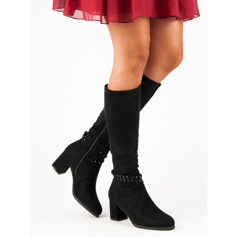 Semišové kozačky na sloupku černá 2