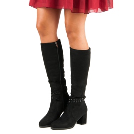 Semišové kozačky na sloupku černý 1