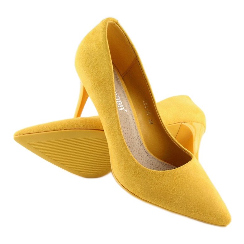 Žluté semišové vysoké podpatky LEI-90 Yellow žluť 2