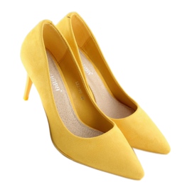 Žluté semišové vysoké podpatky LEI-90 Yellow žluť 1