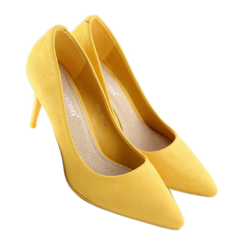 Žluté semišové vysoké podpatky LEI-90 Yellow žluť 1