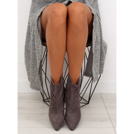 Šedé F183 Šedé kozačky na podpatku šedá 1