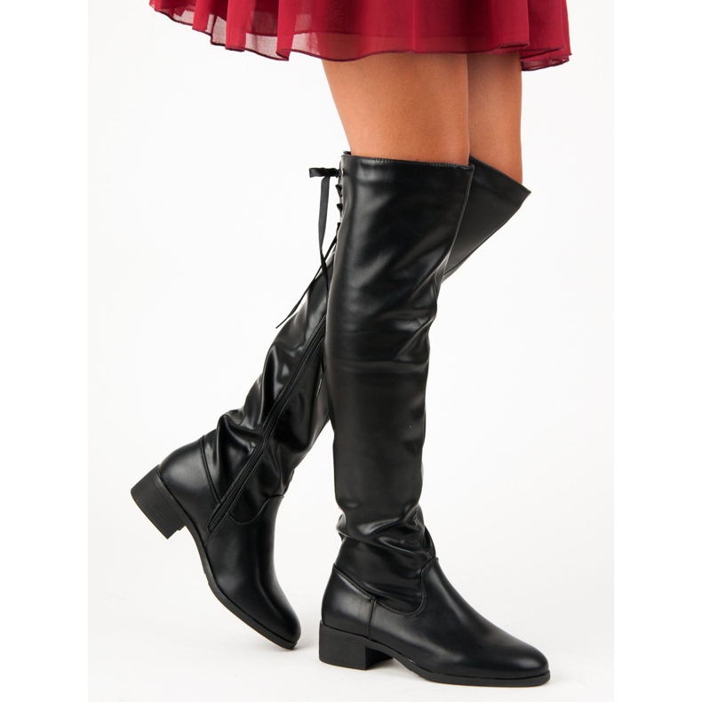 Černé kozačky nad kolena černý 2