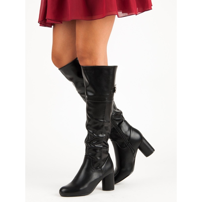 Černé kozačky na vysokém podpatku černá 2