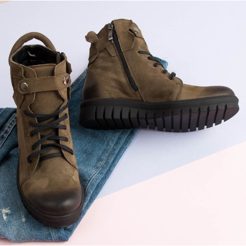 Khaki VINCEZA dělnické boty zelený 1