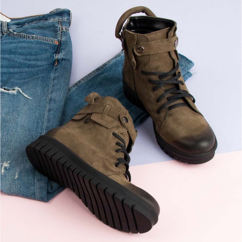Khaki VINCEZA dělnické boty zelený 2