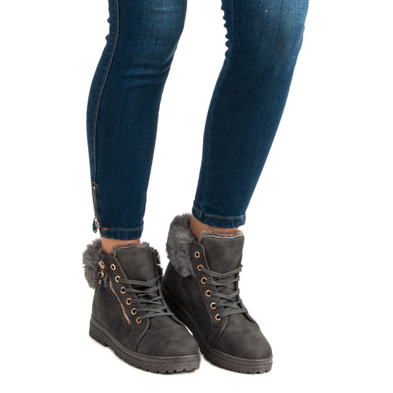 Teplé, zavázané kotníkové boty šedá 1
