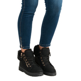 Teplé, zavázané kotníkové boty černá 1