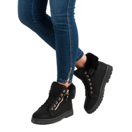 Teplé, zavázané kotníkové boty černá 2