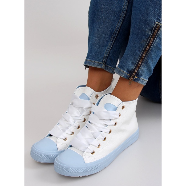 Tenisky ke kotníku s dvojitými tkaničkami bl102p Blue bílý modrý 2