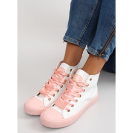 Tenisky ke kotníku s dvojitými tkaničkami bl102p Pink bílý růžový 1