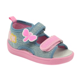American Club Pantofle, sandály, džíny američtí motýli modrý růžový 1