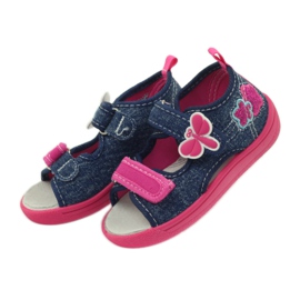 American Club Americká dětská obuv sandály motýli kožená stélka růžový námořnická modrá 4