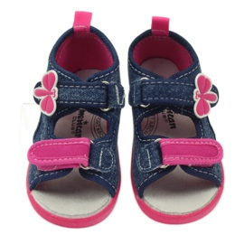 American Club Americká dětská obuv sandály motýli kožená stélka růžový námořnická modrá 3