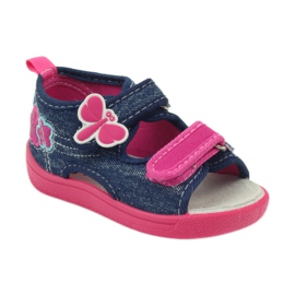 American Club Americká dětská obuv sandály motýli kožená stélka růžový námořnická modrá 1