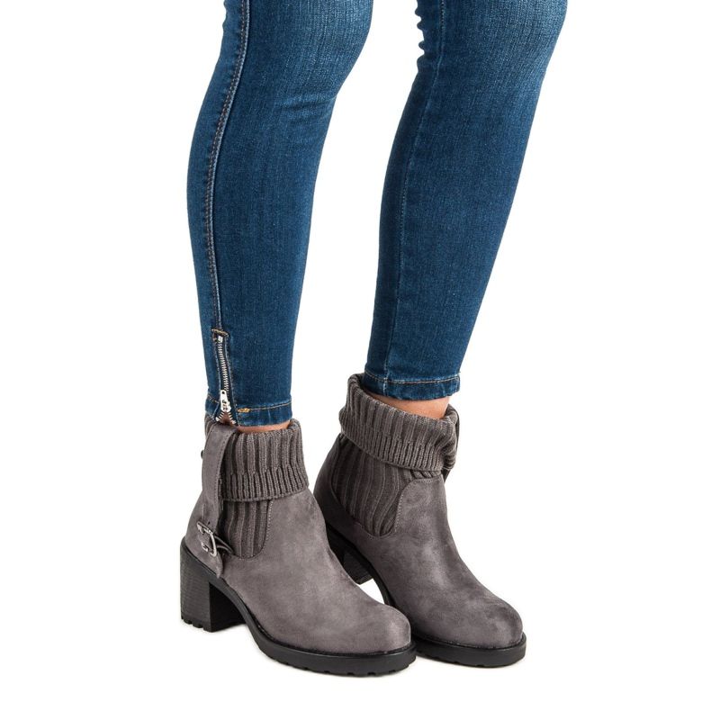 Seastar Semišové kozačky na vysokém podpatku šedá 2