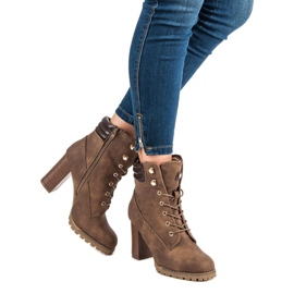 Kayla Vázané kotníkové boty na vysokém podpatku hnědý 2