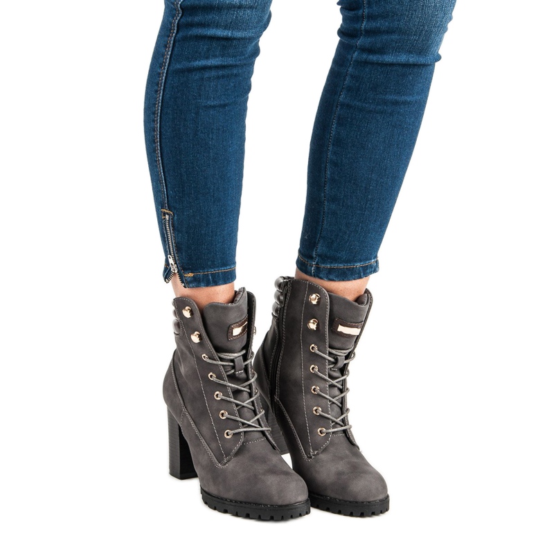 Kayla Vázané kotníkové boty na vysokém podpatku šedá 1