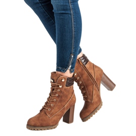 Kayla Vázané kotníkové boty na vysokém podpatku hnědý 2