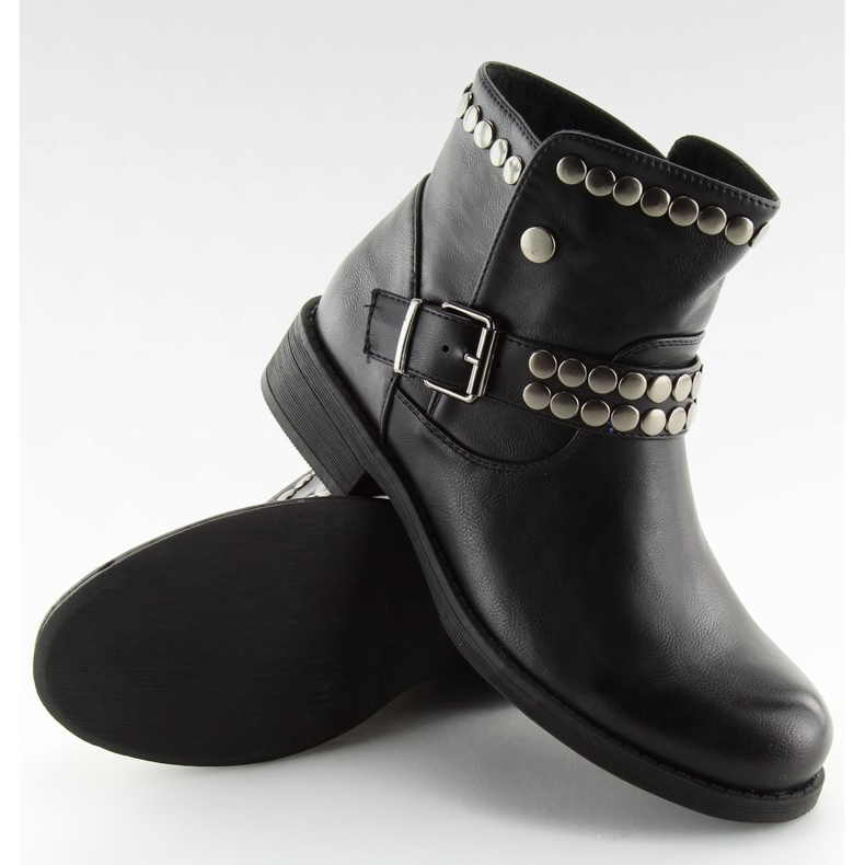 Černé kozačky s cvočky černé HUQ-008 Black černý 2