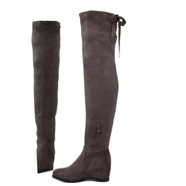 Šedé Klínové podpatky přes kozačky 168-139 Šedá 1