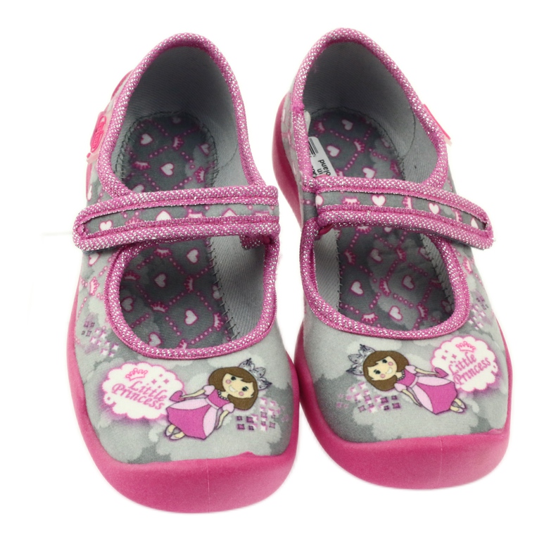 Pantofle na suchý zip Befado 114x305 šedá růžový 3