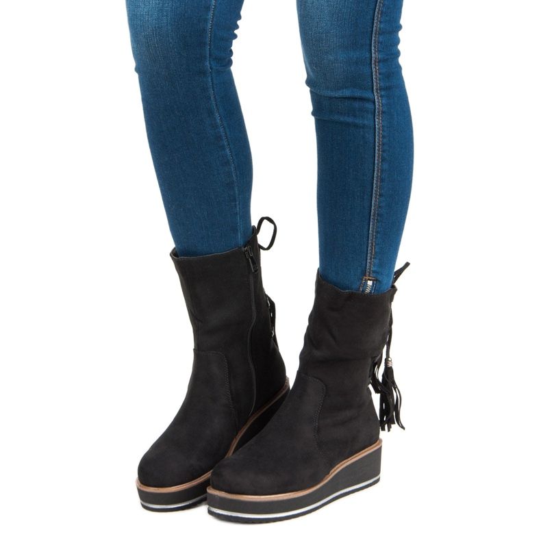 Forever Folie Semišové kotníkové boty na klínku černá 1 Forever Folie Semišové kotníkové boty na klínku černá 1