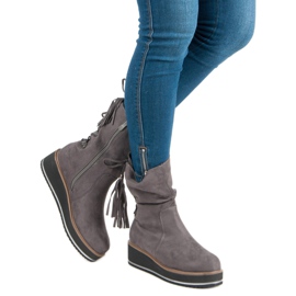 Forever Folie Semišové kotníkové boty na klínku šedá 1