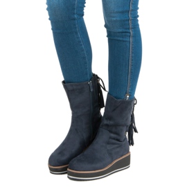 Forever Folie Semišové kotníkové boty na klínku modrý 2