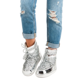 Módní stříbrné sněhové boty šedá 1