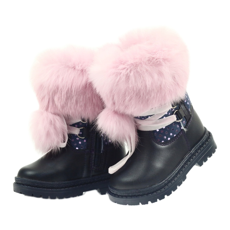 Bartek Dívčí kožené kozačky s kožíškem 216390-013 modrý 3