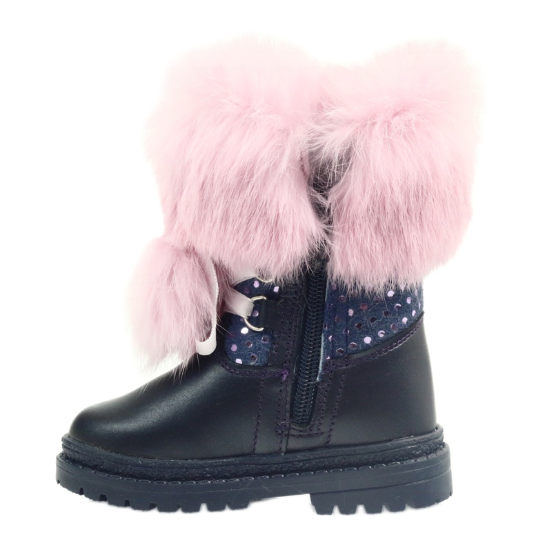 Bartek Dívčí kožené kozačky s kožíškem 216390-013 modrý 2