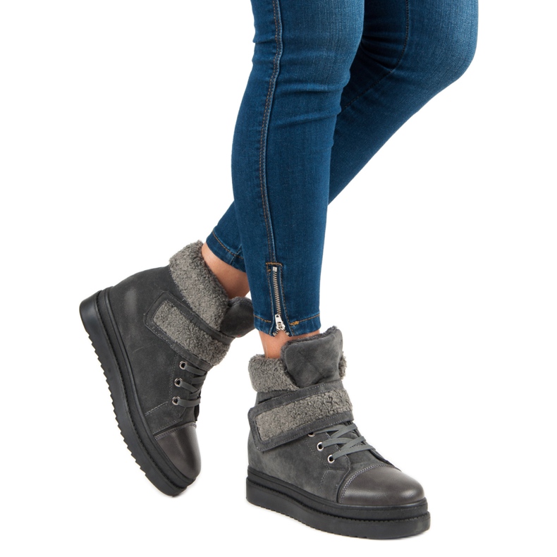 Teplé šedé boty šedá 2