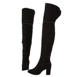 Černé kozačky na vysokém podpatku 539-1 Black černá 1 Černé kozačky na vysokém podpatku 539-1 Black černá 1